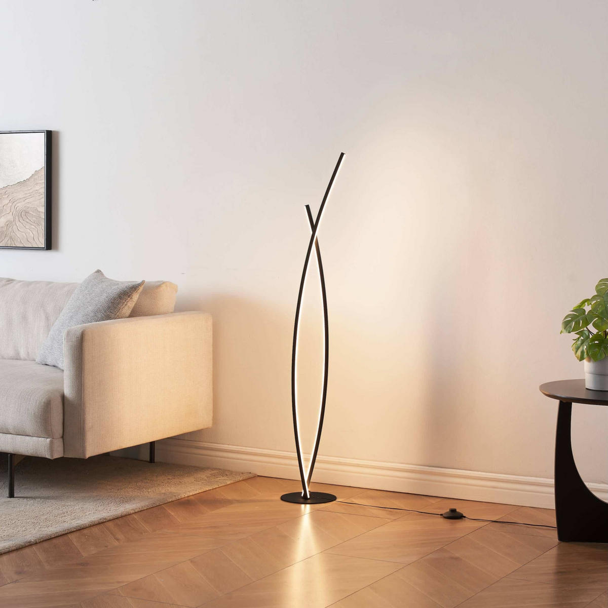 STEHLEUCHTE Elzo, Schwarz, 124cm - Schwarz, Metall (124/4/124cm) - KOSILUM