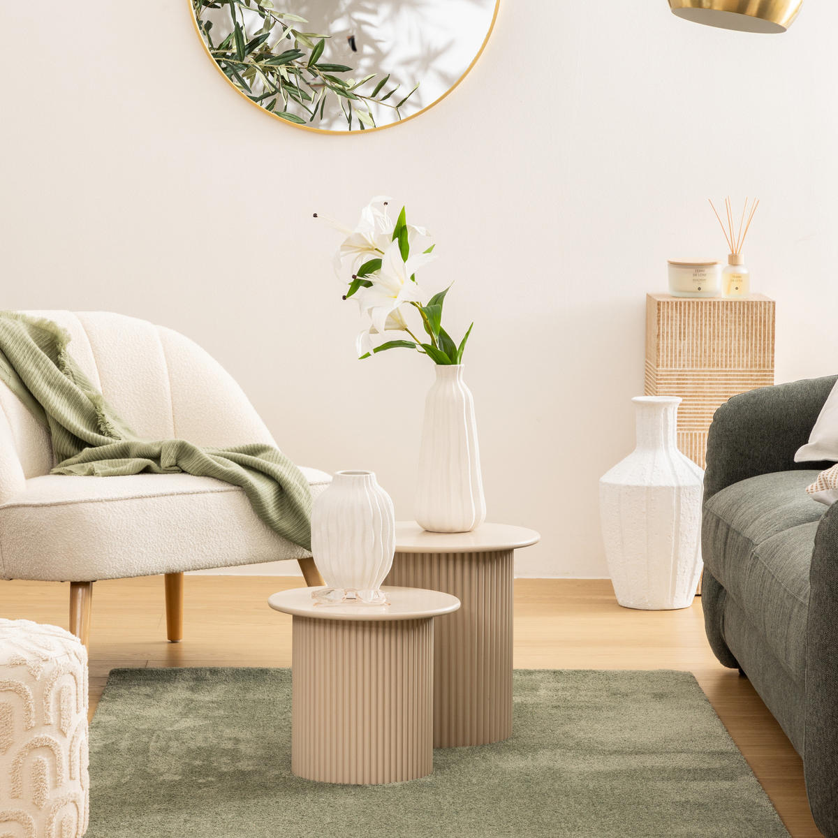 COUCHTISCHE kleiner und großer Eino rund Beige - Beige, Holzwerkstoff (40/40/38cm) - Atmosphera Createur d´interieur