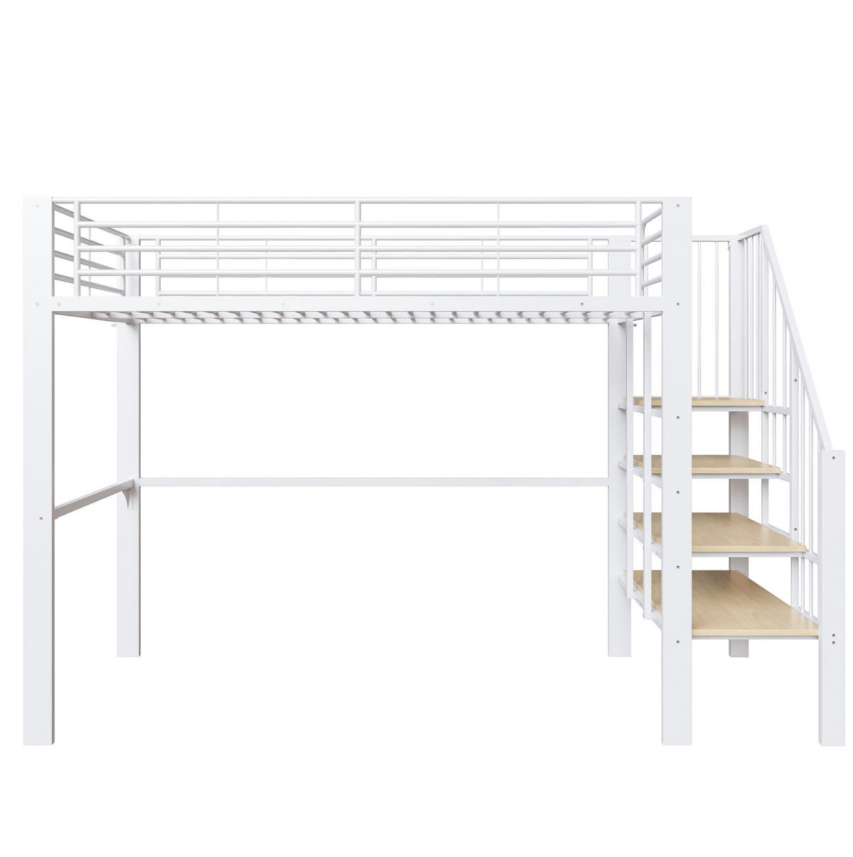 HOCHBETT aus Metall und Holz 90x200 cm Weiß mit Treppe und Stauraum unter dem Bett - Weiß, Metall (90/200cm) - Modfu