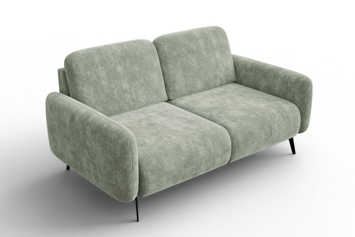 SOFA FEBE 2-Sitzer, hellgrüner Chenille-Stoff - Schwarz/Hellgrün, Holz/Textil (160/82/96cm) - Wozimo