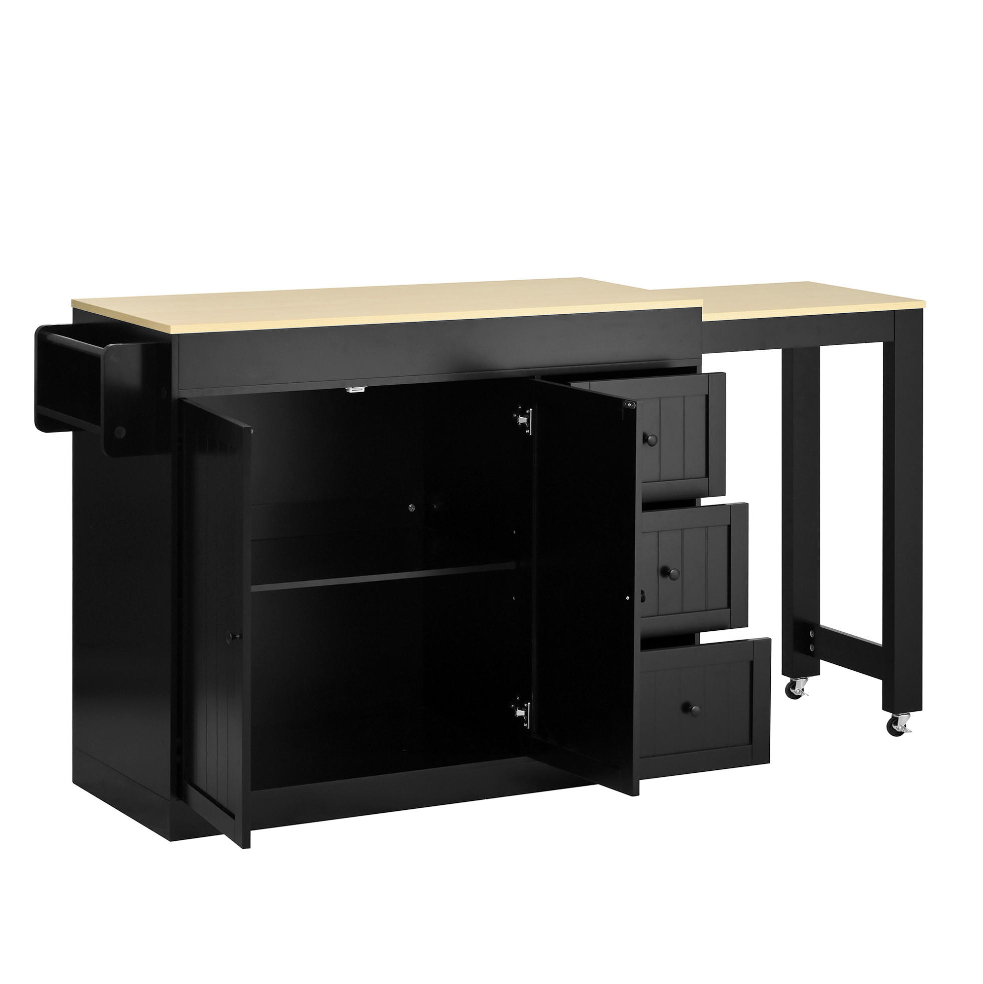 KÜCHENINSEL 112-186,8/45/93 cm aus MDF mit ausziehbarer Arbeitsplatte Schwarz - Schwarz, Holzwerkstoff (130/93/45cm) - Modenvie