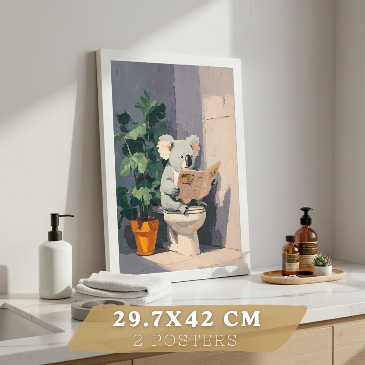 PLAKÁT Sada 2 dekorativních koupelnových tisků se zvířaty Bezrámové A3 - čirá, papír (42/29.7/3cm) - Nacnic