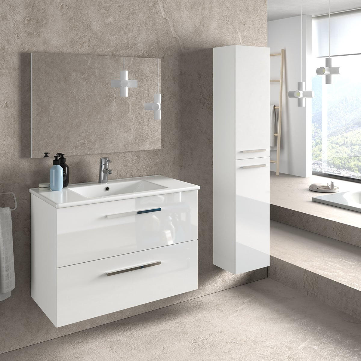 HÄNGESÄULE mit 2 Türen H140 cm - Weiß, Holzwerkstoff (26/140/30cm) - Calicosy