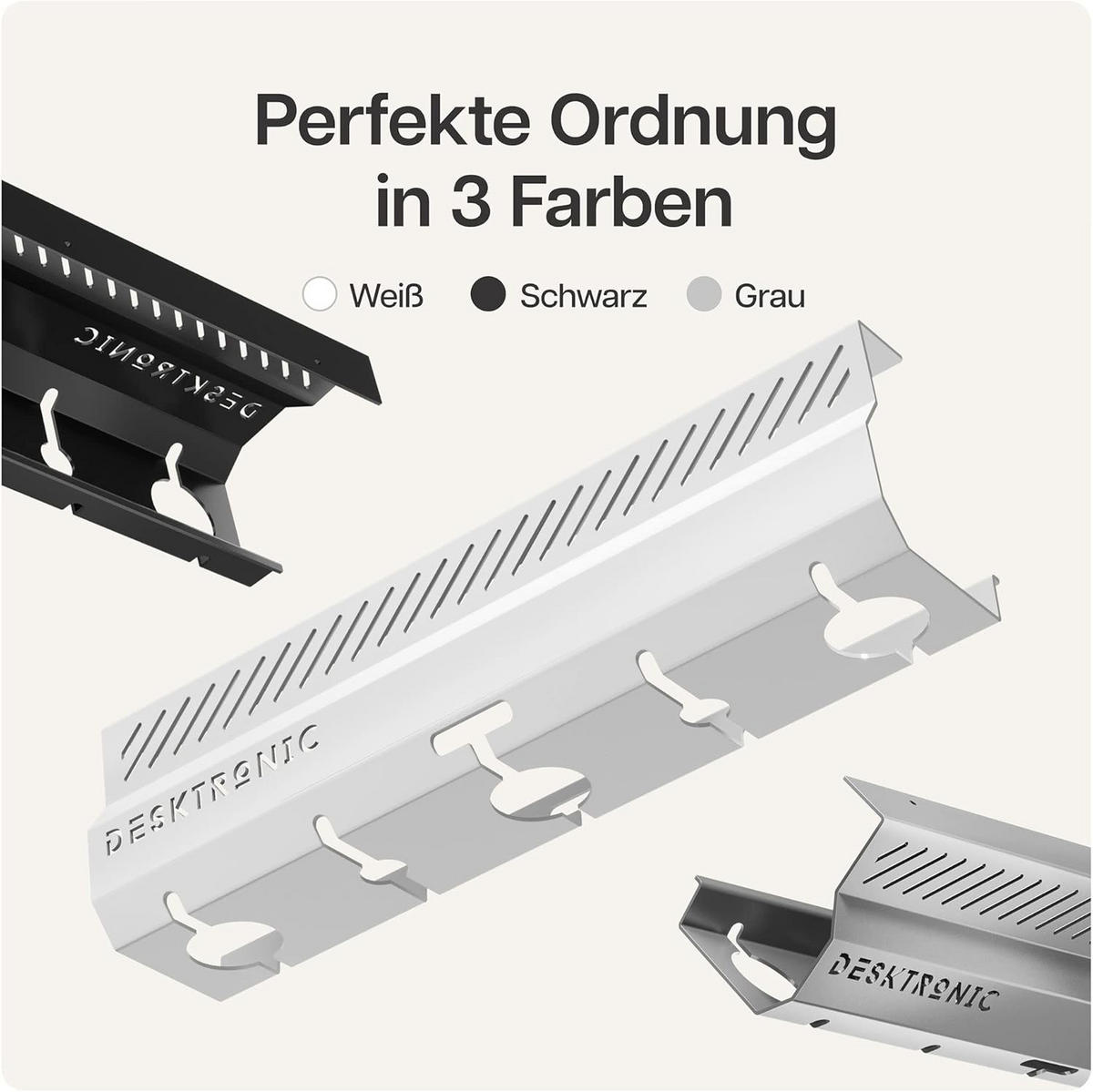 KABELKANAL Schreibtisch Weiß, 2x43cm, Hochwertiger Stahl - Weiß, Metall (43/12/10cm) - Desktronic