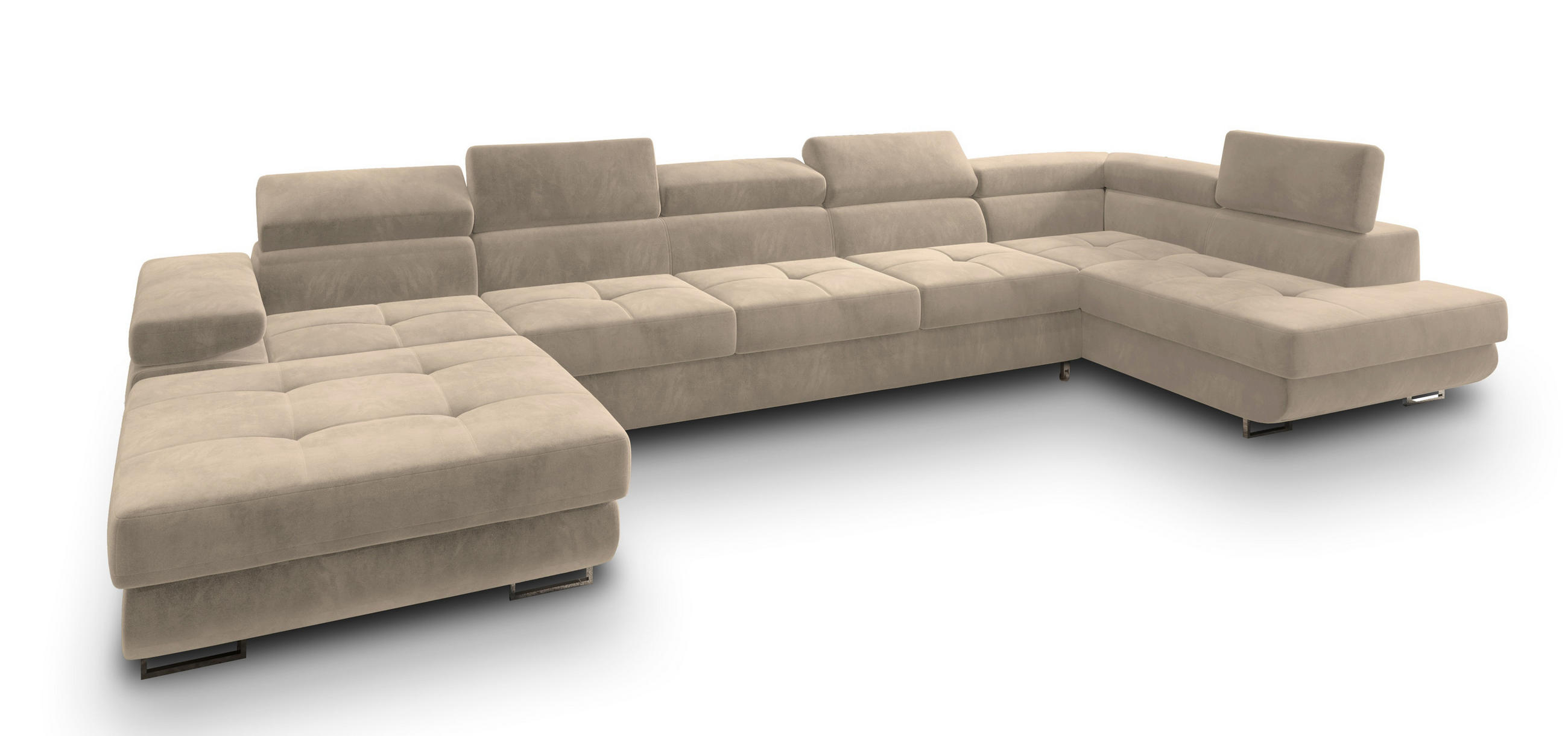 WOHNLANDSCHAFT TORIVA R-S Creme Velours-Stoff mit Schlaffunktion - Creme, Holz (418/90/202cm) - MASSENO