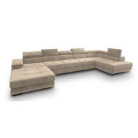 WOHNLANDSCHAFT TORIVA R-S Creme Velours-Stoff mit Schlaffunktion - Creme, Holz (418/90/202cm) - MASSENO