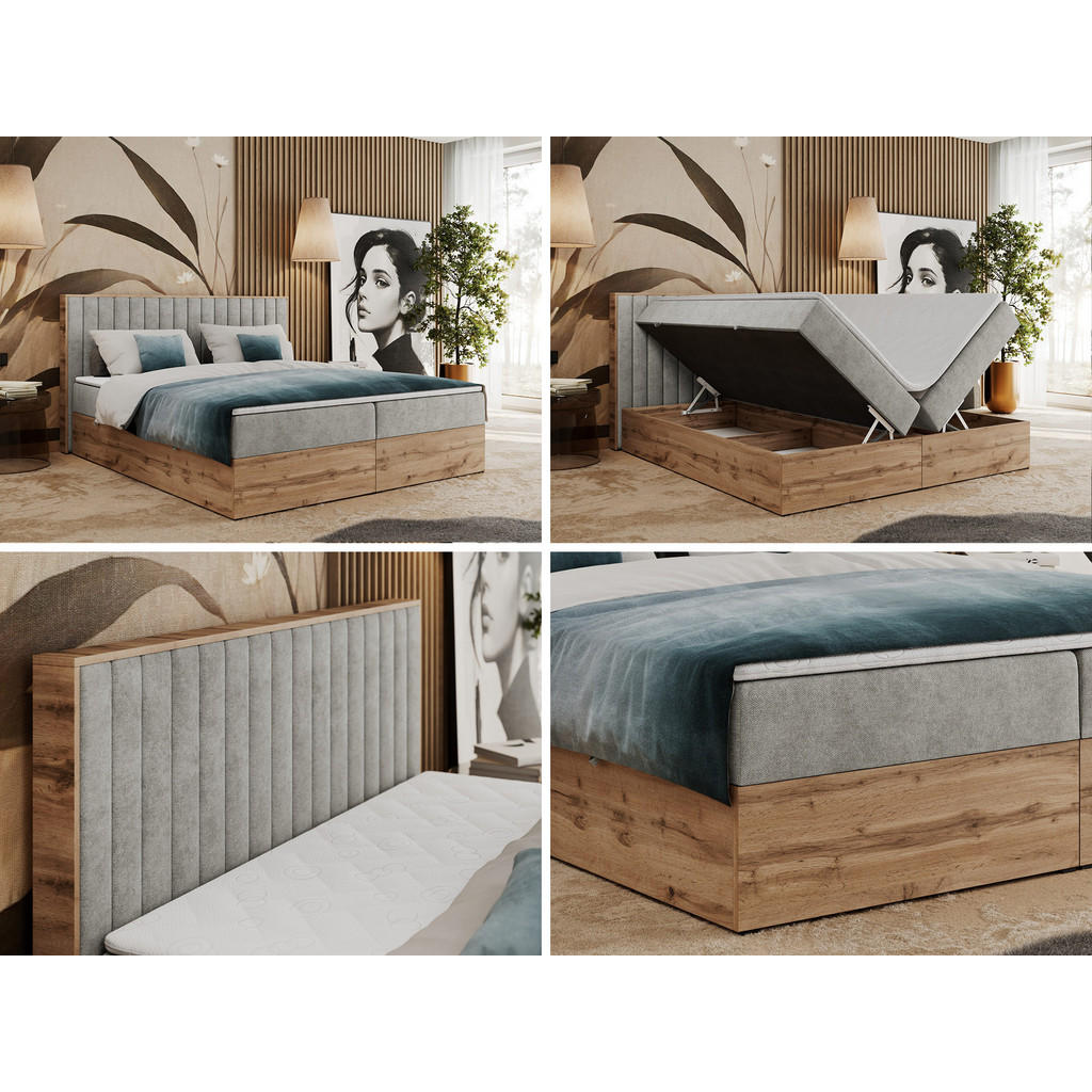 Thumbnail - MKS Boxbett, Hellgrau, Textil, 2-Sitzer, H3, 7-Zonen, Rechteckig, 140x200 cm, Schlafzimmer, Betten, Boxspringbetten