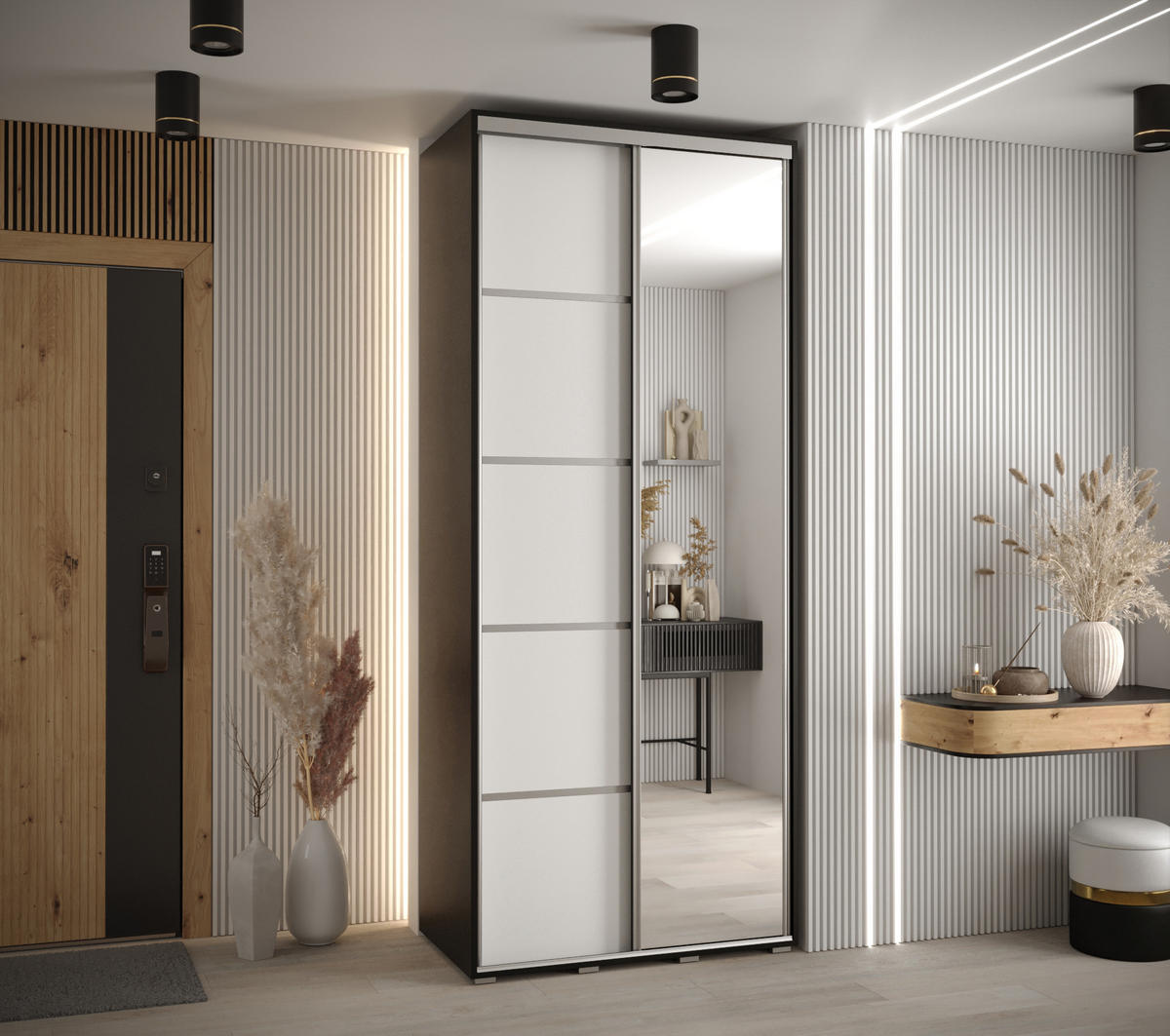 SCHWEBETÜRENSCHRANK 235,2/110/45 2-türig - Silberfarben/Schwarz, Holz/Metall (110/235/45cm) - Abiks Möbel