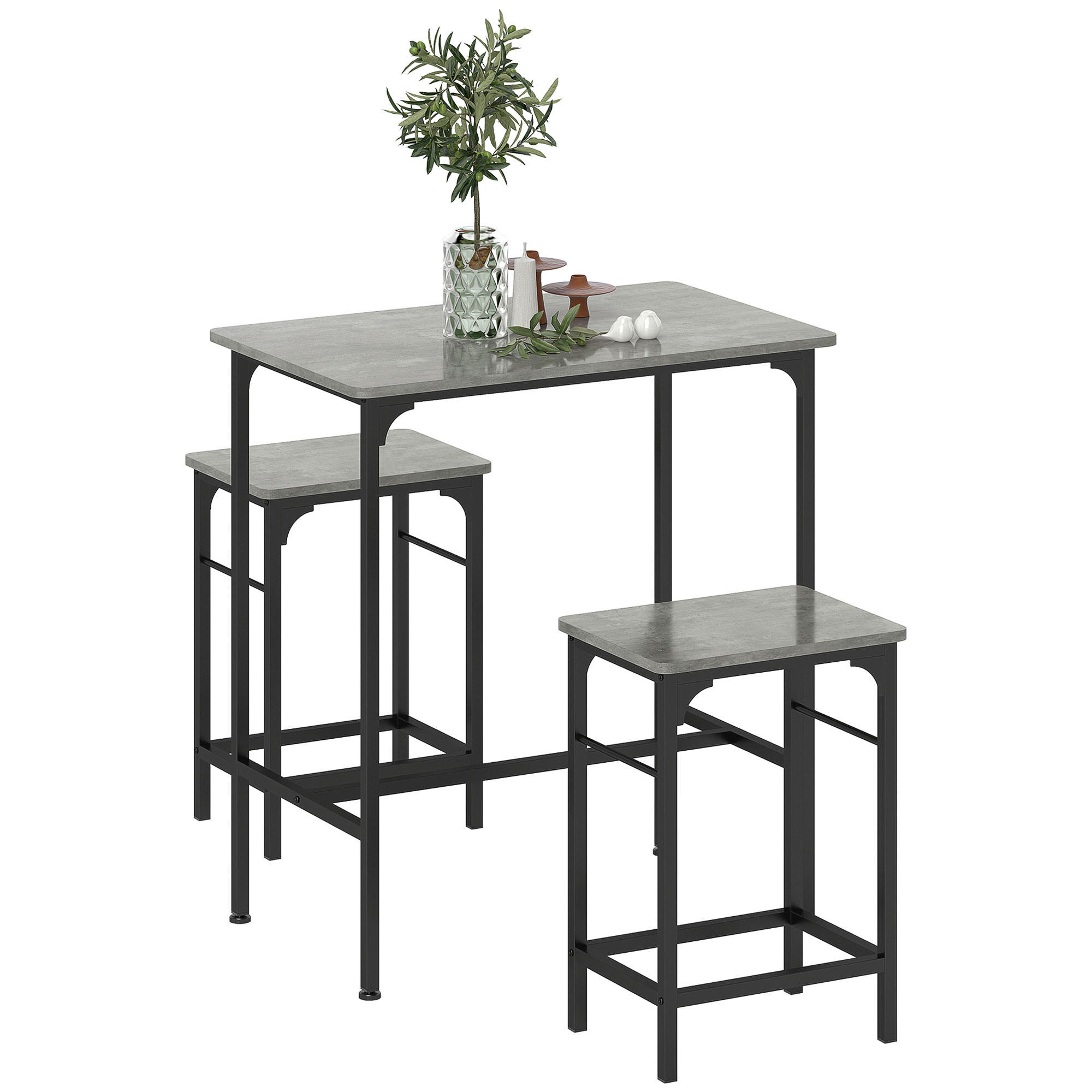 BARTISCH Set Bartisch mit Barhocker-Set, Grau - Grau, Holz (80/87/50cm) - HOMCOM