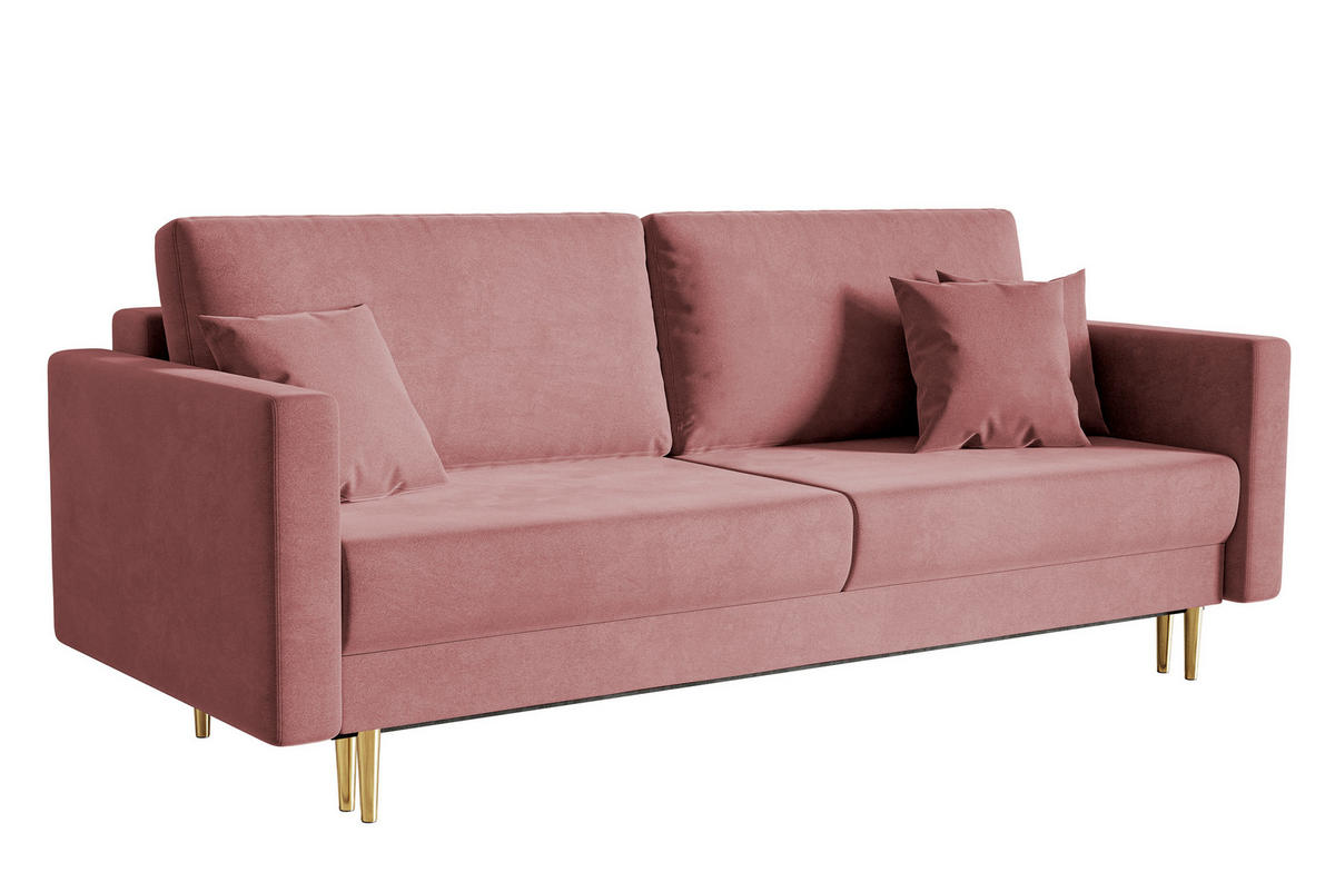 SCHLAFSOFA Valico Rosa hydrophober Samt - Pink/Goldfarben, Textil/Metall (230/90/97cm) - Selsey