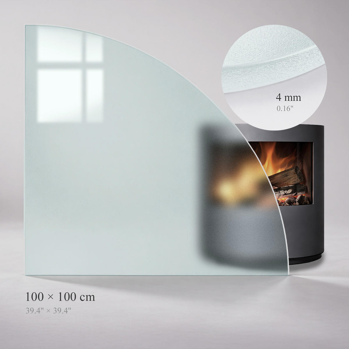 SKLENĚNÁ PODLOŽKA pod kamna 100x100 cm – mléčné sklo - průhledná, sklo (100/100/0.4cm) - TULUP