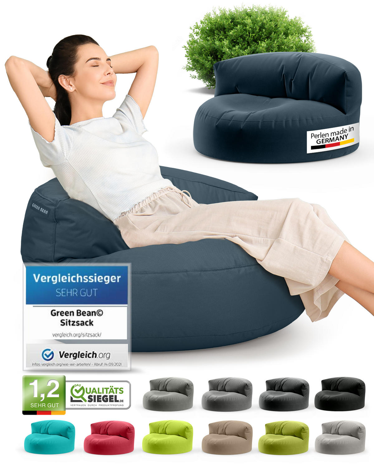 INDOOR OUTDOOR SITZSACK Lounge Sofa - Dunkelblau, Textil (90/50/50cm) - Green Bean