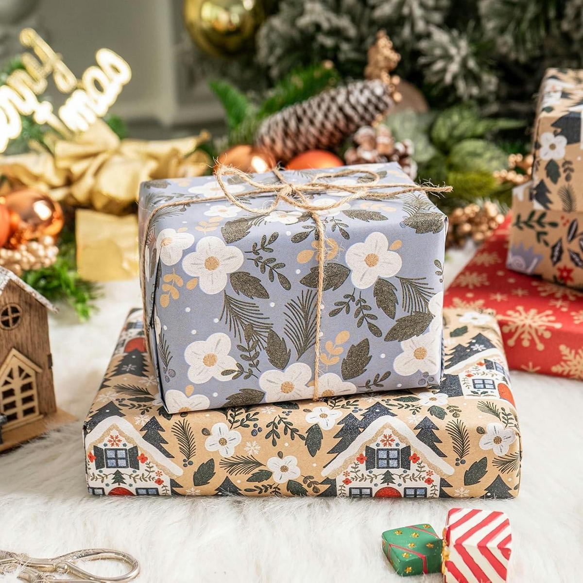 GESCHENKPAPIER 4 Rollen 43,5 x 305 cm Kraftpapier Weihnachtsmotive - Multicolor, Papier (4/44/15cm)