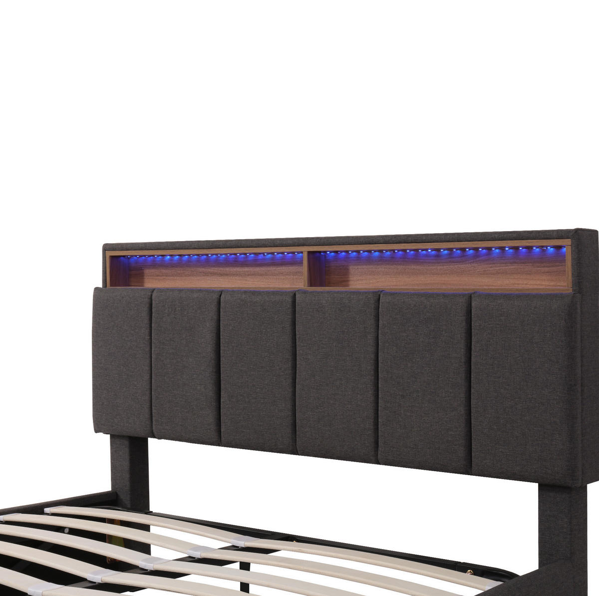 POLSTERBETT aus Leinen 140x200 cm in Grau mit LED-Beleuchtung - Grau, Textil (140/200cm) - Modfu