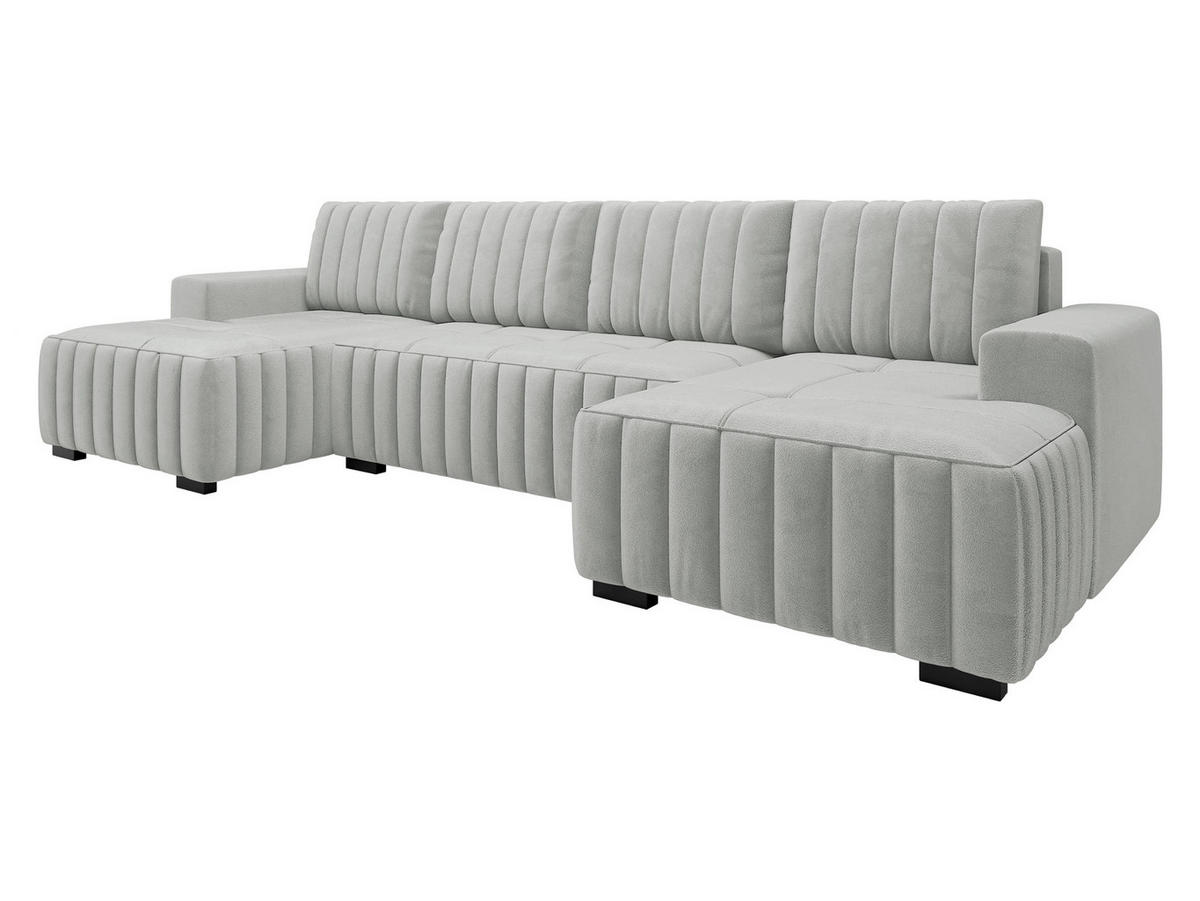 WOHNLANDSCHAFT Hugo U - Hellgrau/Braun, Holz/Textil (310/85/140cm) - MIRJAN24