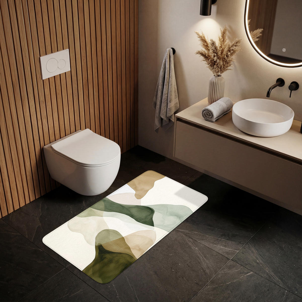 WC-VORLEGER Japandi - Abstrakt - Grün WC Teppich 120x60 cm - Grün, Kunststoff/Textil (120/1cm) - OnlyWow