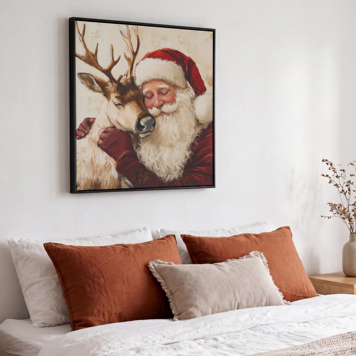 LEINWAND Bilder mit Rahmen - Weihnachtsmann - Rentier - Weihnachten - 50x50 - Rotbraun, Textil (50/50cm) - MuchoWow