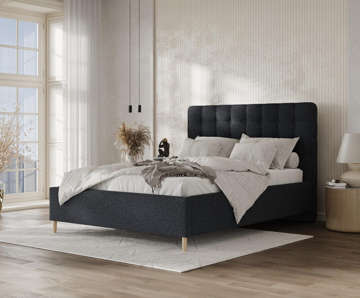 POLSTERBETT Paloma 140/200 cm Anthrazit im Riva Stoff - Anthrazit/Naturfarben, Holz/Holzwerkstoff (140/200cm) - AltaBeds