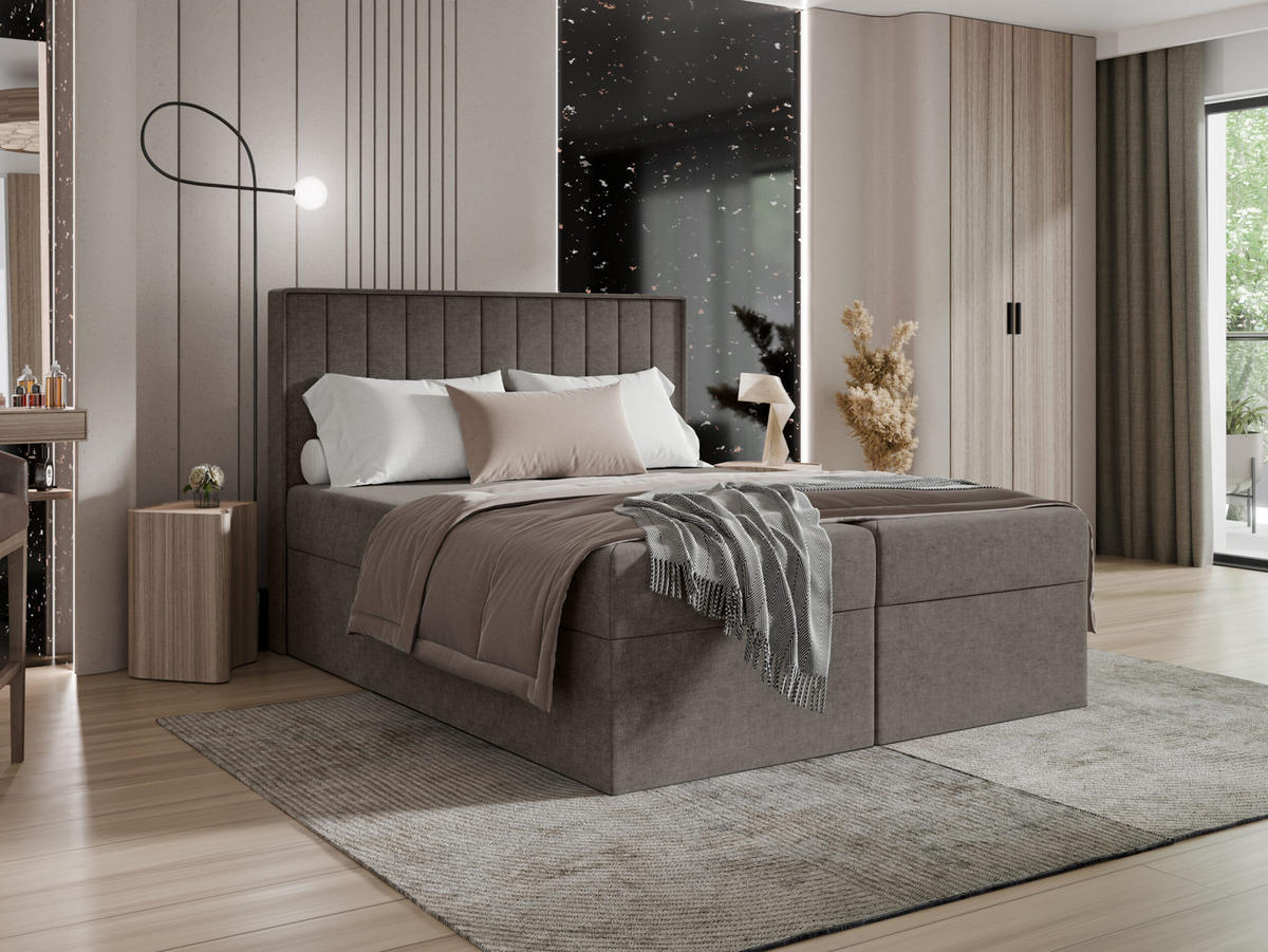 BOXBETT - Taschenmatratze + Topper 160x200 dunkelgrau Chenille - Dunkelgrau, Holz/Holzwerkstoff (160/200cm) - SIMKAM Furniture