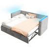 TAGEBETT 90x200cm + 180x200cm Grau Samt LED-Licht Ausziehbett - Grau, Holz (180/200cm) - FLIEKS