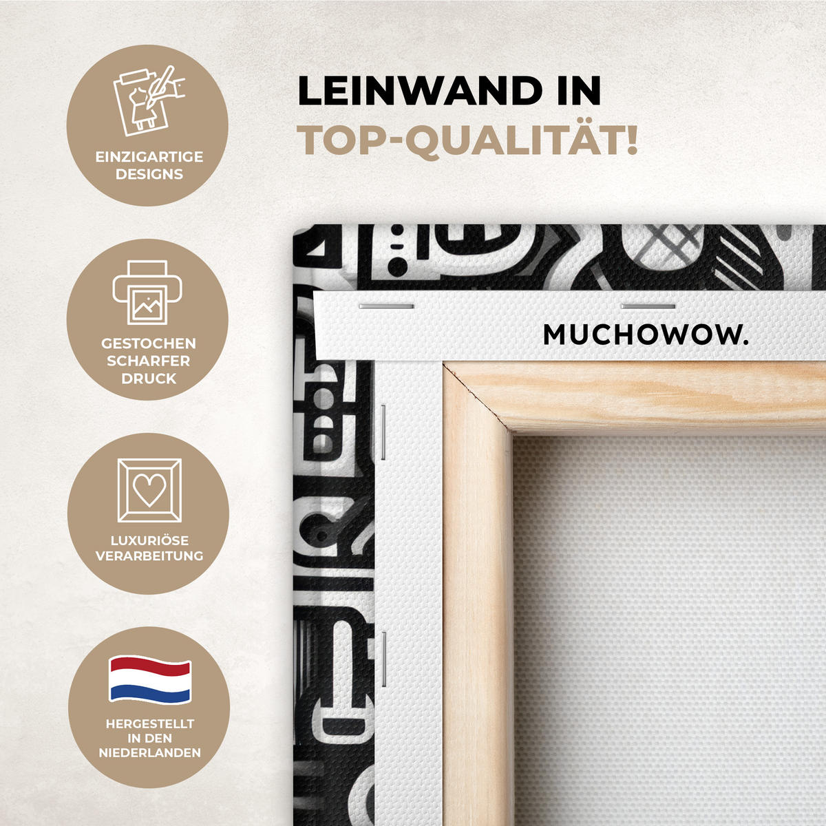 LEINWANDBILD Symbole - Abstrakt - Grafik - Schwarz Deko Wohnzimmer 20x30 cm - Schwarz, Textil (20/30cm) - MuchoWow