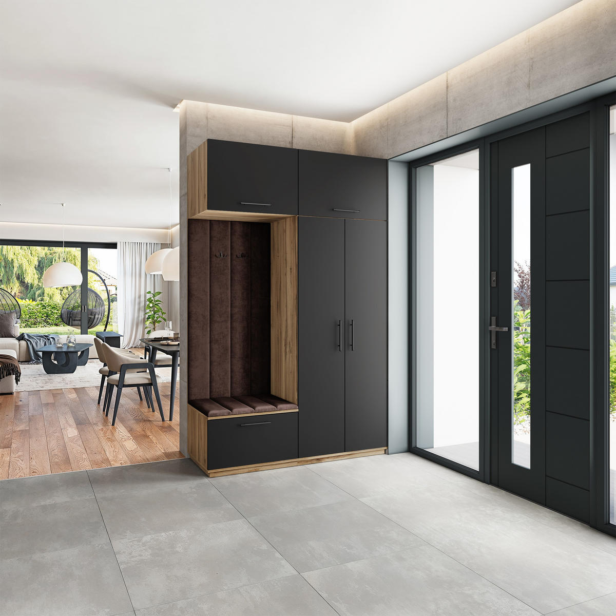 GARDEROBENSCHRANK REMA 150/240/60 cm Modern Garderobe-Set Eiche Wotan - Eiche Wotan/Schwarz, Holzwerkstoff (150/240/60cm) - MASSENO