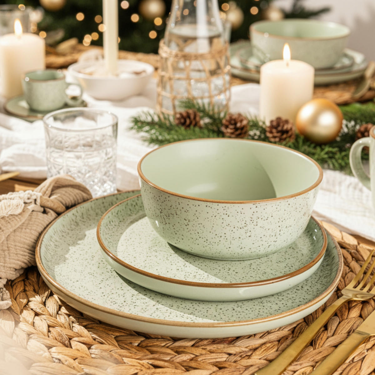 TAFELSERVICE RIO MINZE - 24 teilig aus Steingut - Grün, Stein (27/6.6/27cm) - Sänger