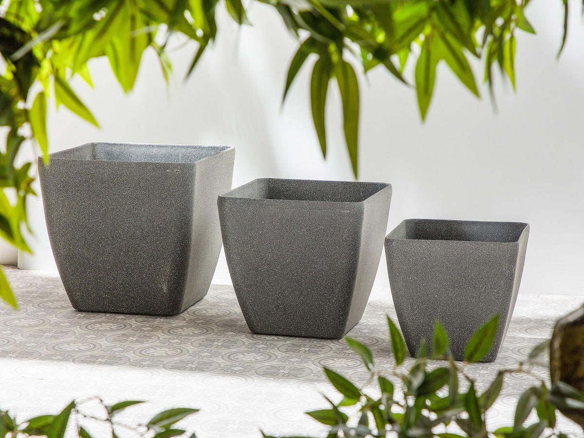 BLUMENTOPF 2er-Set dunkelgrau quadratisch 49/49/49 cm Zeli - Dunkelgrau, Stein (49cm) - Beliani
