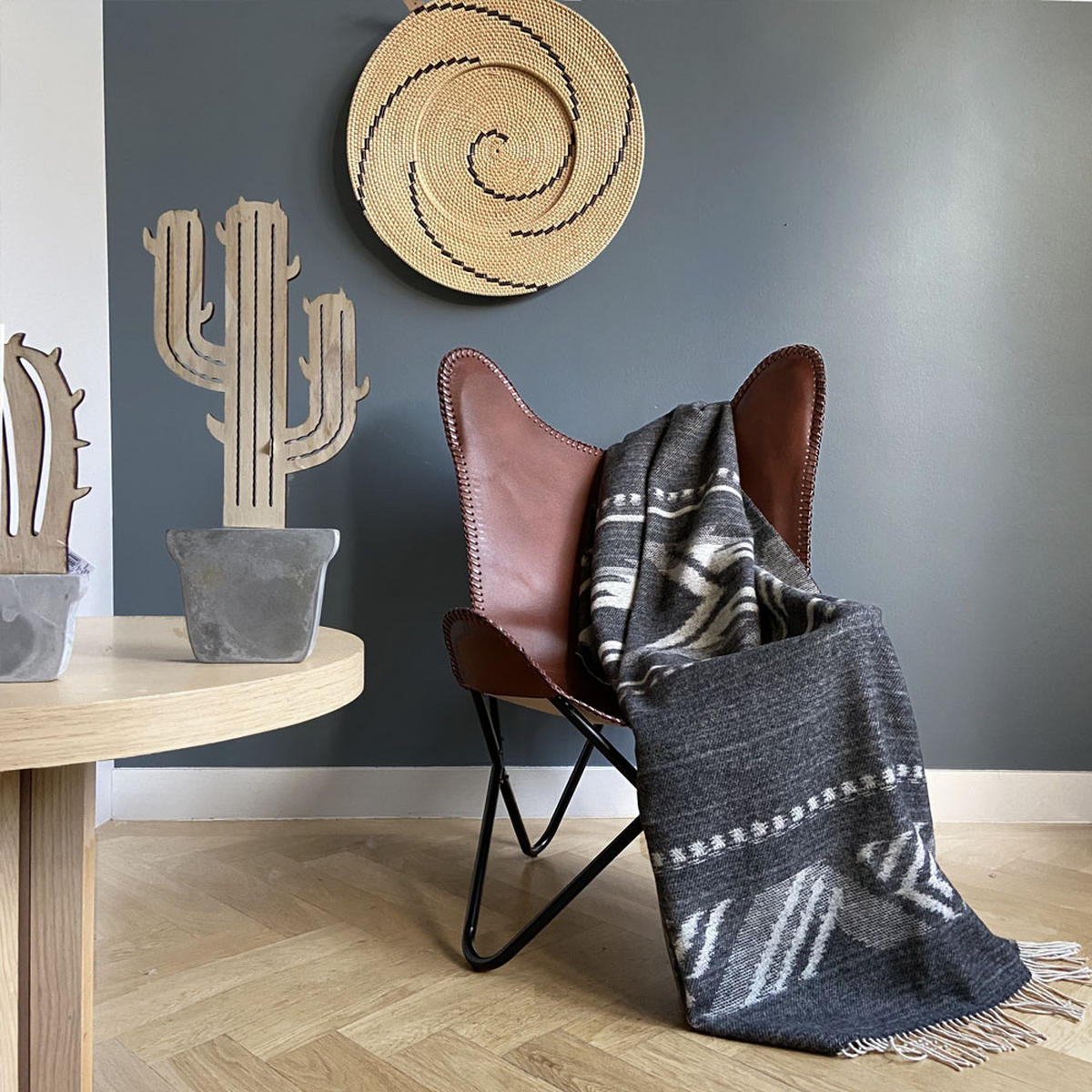 WOLLDECKE Mochica Schwarz reversibel 140x200 Merino Wolle - Schwarz, Textil (140/200cm) - Malagoon