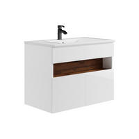 EINZELWASCHTISCH - 80cm x 46cm - MDF - naturfarben dunkel, weiß - POGEZA - Naturfarben, Holz (80/60/46cm) - Vente-Unique