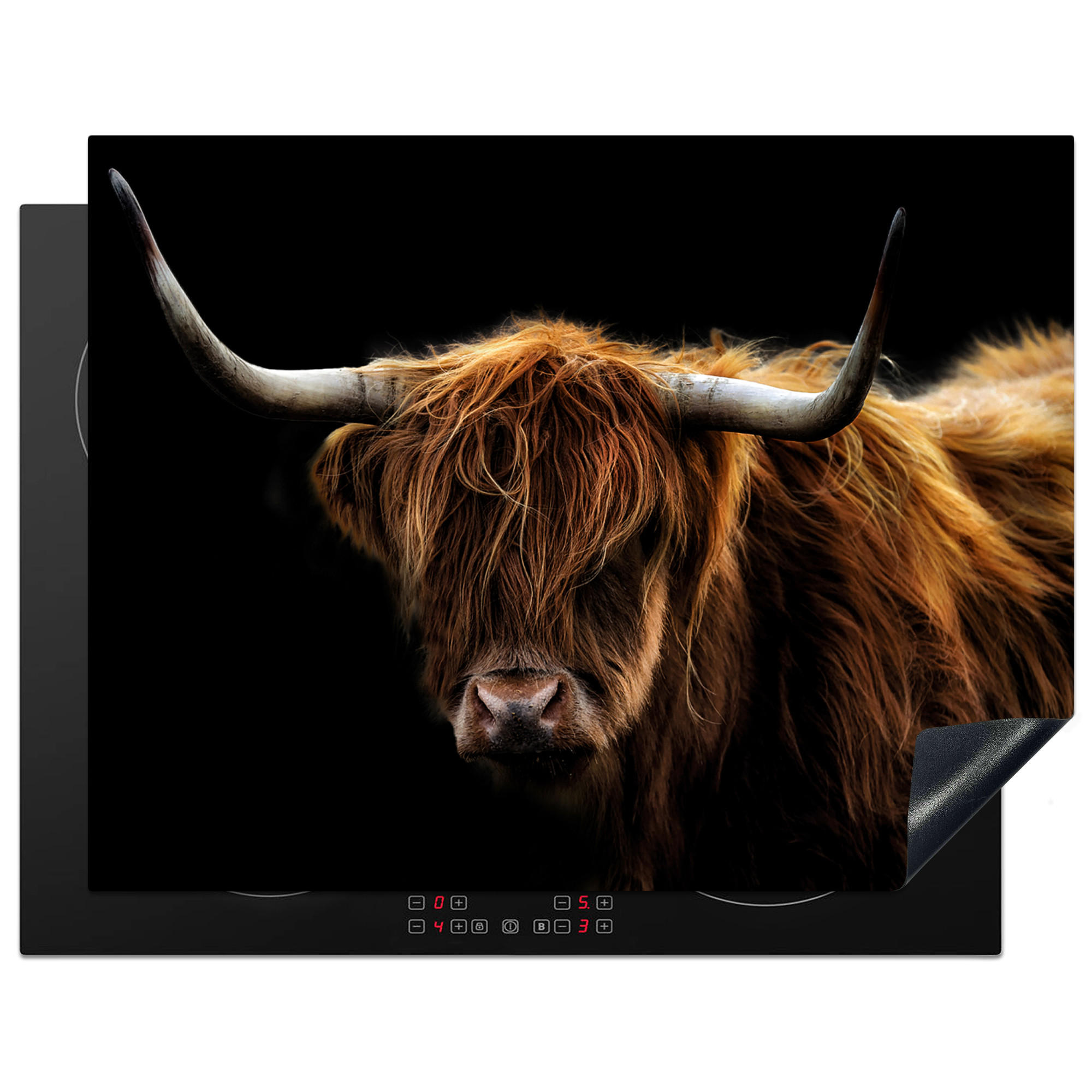 HERDABDECKPLATTE Schottischer Highlander - Hörner - Schwarz - Tiere - Natur - Wild - Kuh 77x59 cm - Cognac, Kunststoff (77/0.2/59cm) - MuchoWow