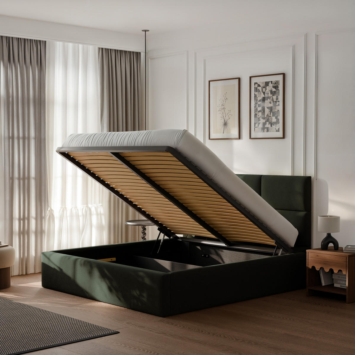 POLSTERBETT FORS 160/200 cm Bettkasten, Grün - Grün, Holzwerkstoff/Textil (160/200cm) - Idohome