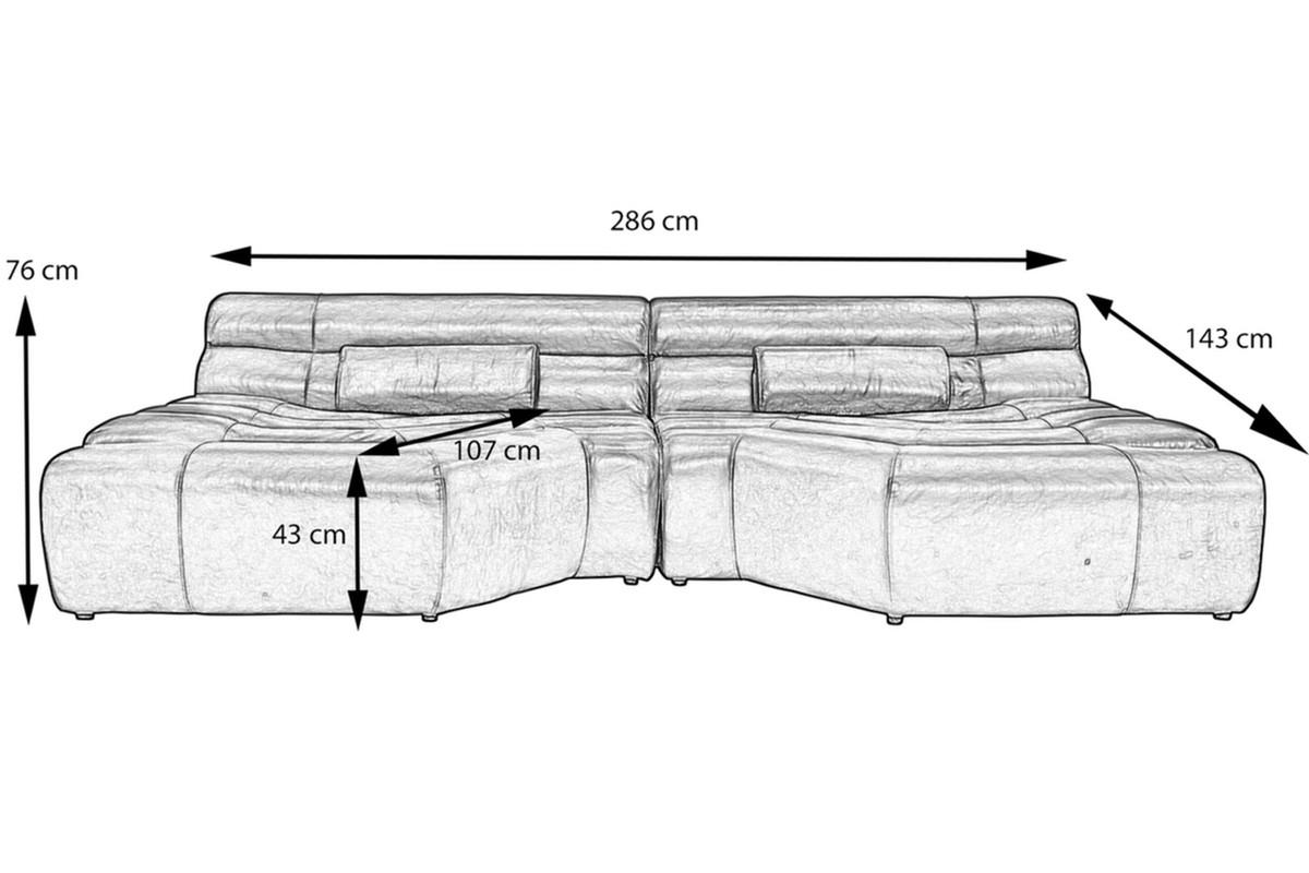 BIG SOFA MIT KISSEN TARA Braun Leder - Braun, Leder (286/76/143cm) - KAWOLA