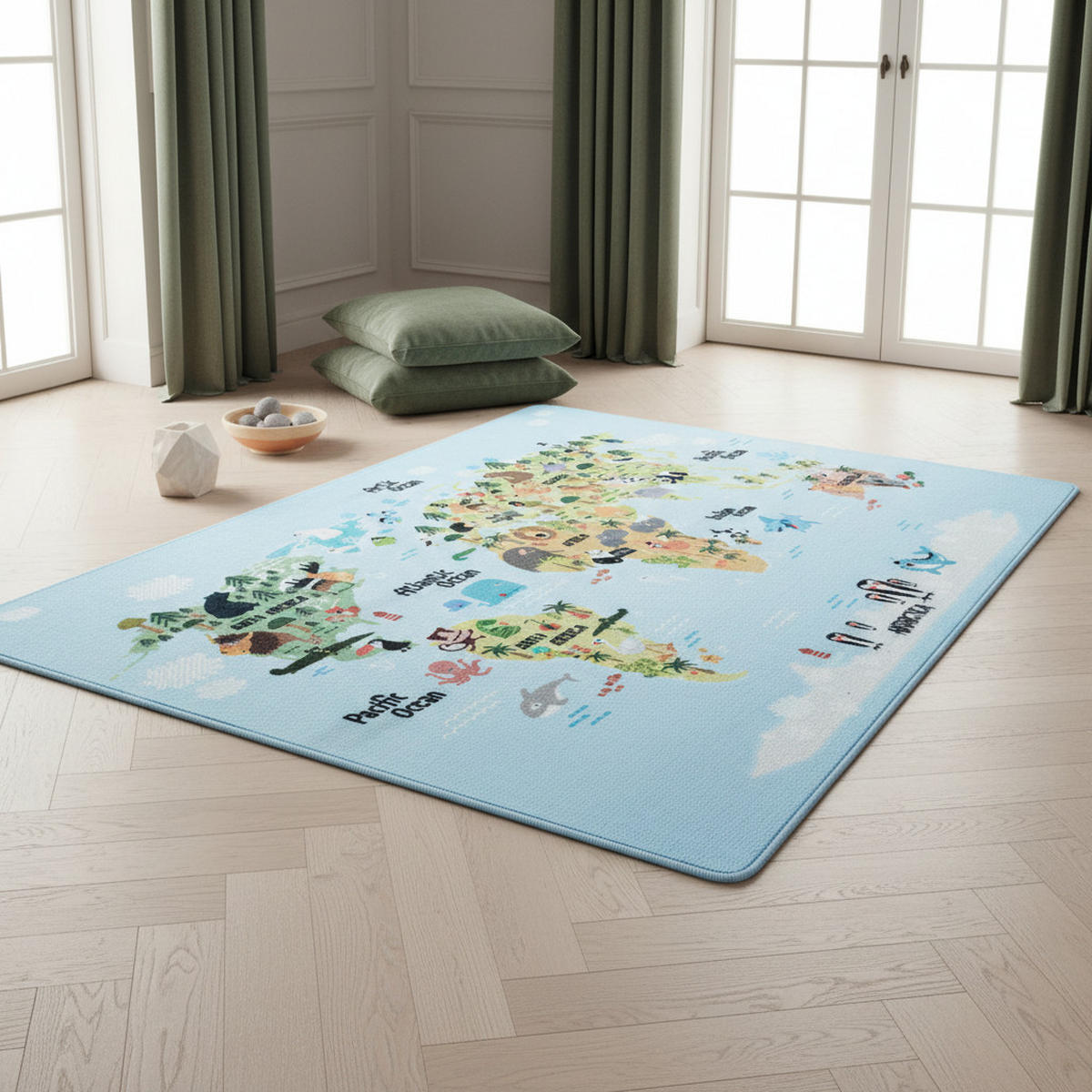 KINDERTEPPICH Weltkarte Pflegeleicht Waschbar Kinderzimmer OEKO-TEX Blau 140x200 cm Flur – TRAUN - Blau, Textil (140/200cm) - KADIMA DESIGN