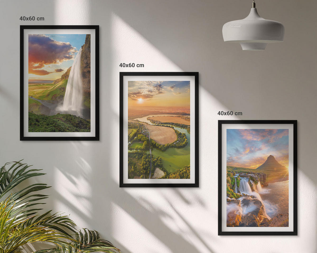 WANDBILDER 3er-Set - 40x60 cm Schwarzer Rahmen - Wasserfälle Landschaften im Westen - Schwarz, Kunststoff (40/60cm) - ArtPrintCave