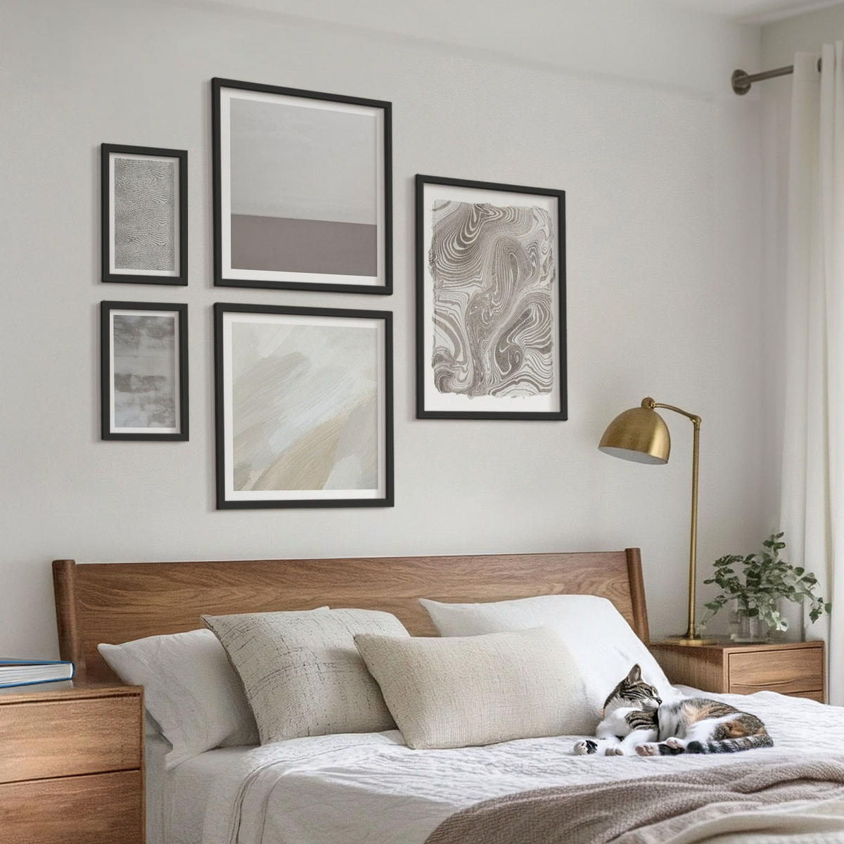 BILDER SET 5er Set - 50x50 cm & 20x30 cm & 40x60 cm Schwarzer Rahmen - Industriedesignstrukturen - Schwarz, Kunststoff (40/60cm) - TULUP