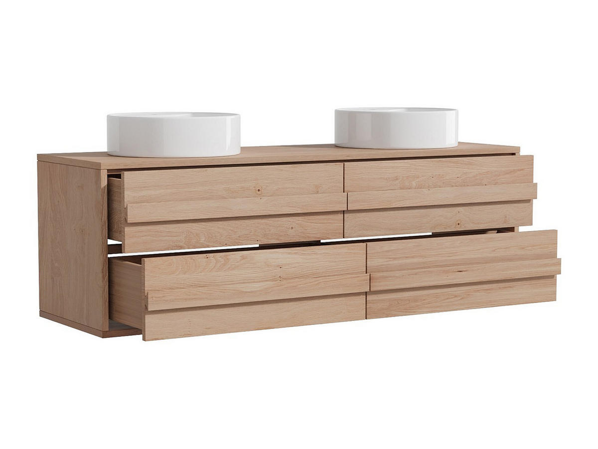 DOPPELWASCHTISCH - 150 cmcm x 46 cmcm - Holz, Platte - Naturfarben Hell - SARLO - Naturfarben, Holz (150/50/46cm) - Vente-Unique