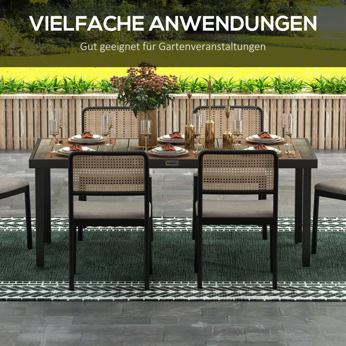 GARTENTISCH Aluminium 190 x 90cm - Naturfarben, Metall (190/90/74cm) - Outsunny