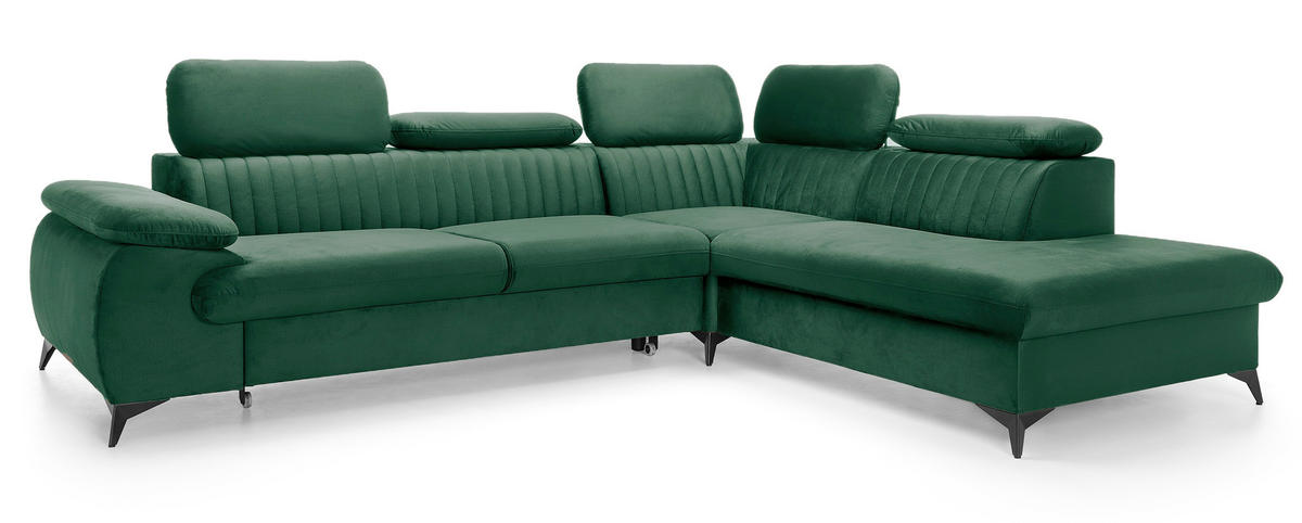 ECKSOFA 275 cm mit verstellbaren Kopfstützen Xanto L, Rechts, Grün - Grün, Holz (221/275cm) - Emporius
