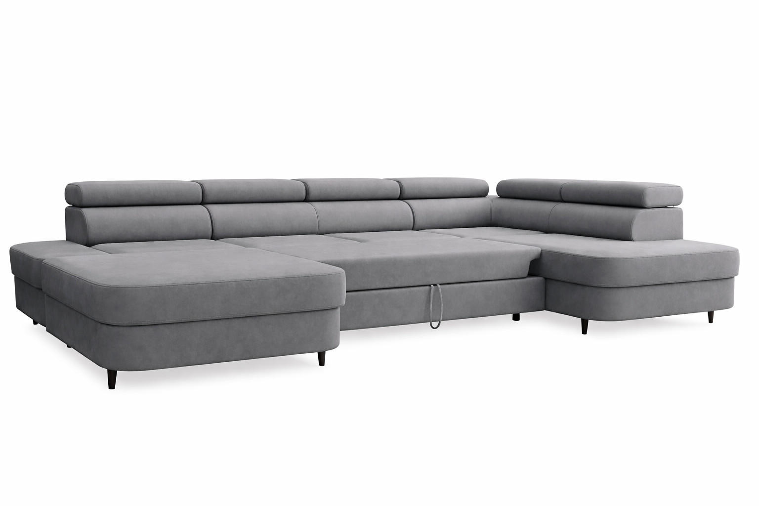 ECKSOFA U-Form PRIAM U Links mit Schlaffunktion 126x270 Velours Grau - Schwarz/Grau, Holz/Textil (350/91/203cm) - Muffo
