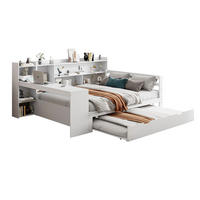 BETT aus 140x200 cm Weiß mit Ausziehbett, Schreibtisch, Regalen und Steckdose - Weiß, Holzwerkstoff (90/200cm) - Modfu