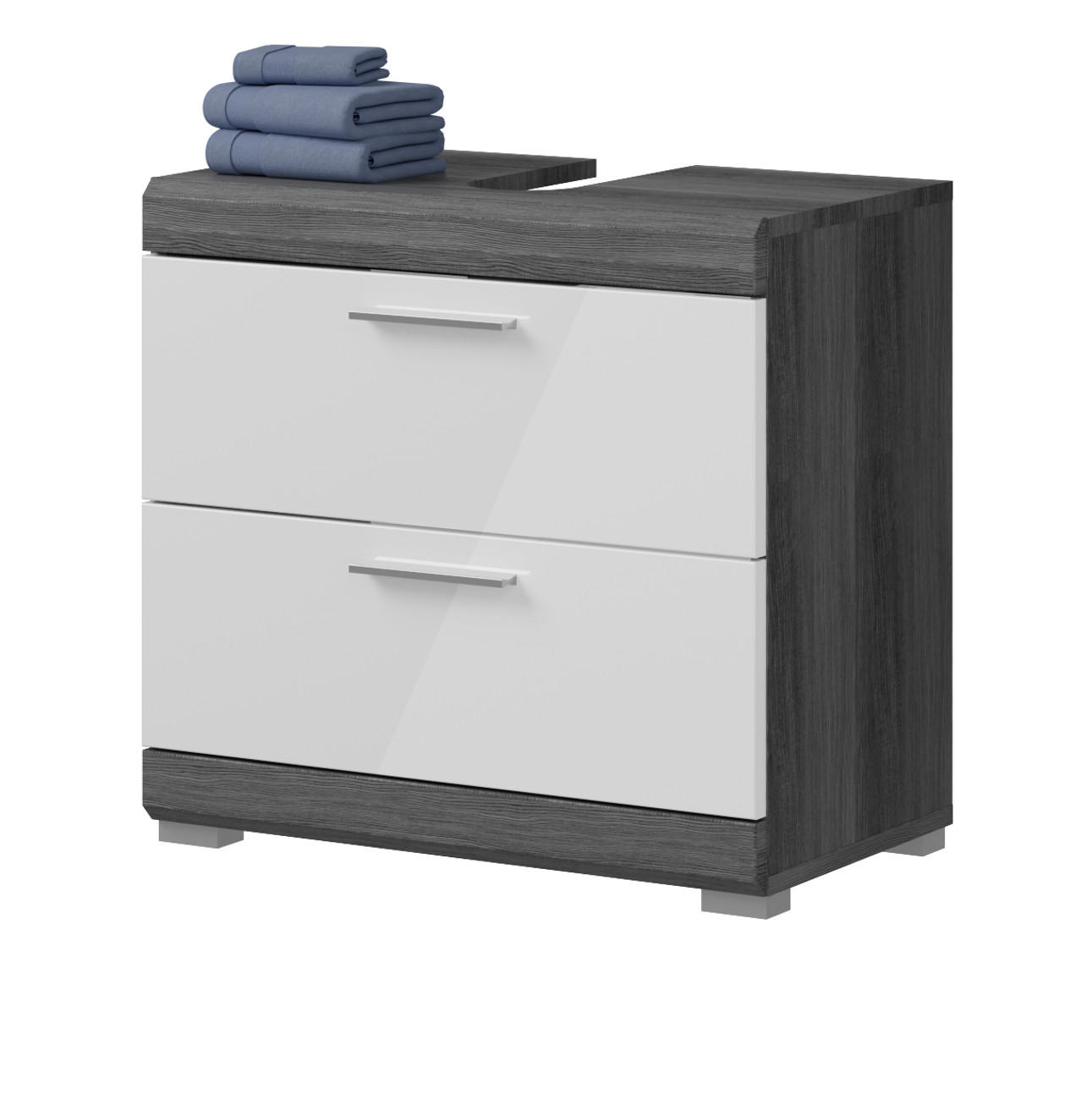 WASCHBECKENUNTERSCHRANK weiß Hochglanz, grau mit Schubladen 60 cm - Weiß Hochglanz/Silberfarben, Holzwerkstoff/Kunststoff (60/56/34cm) - Inn.Furn
