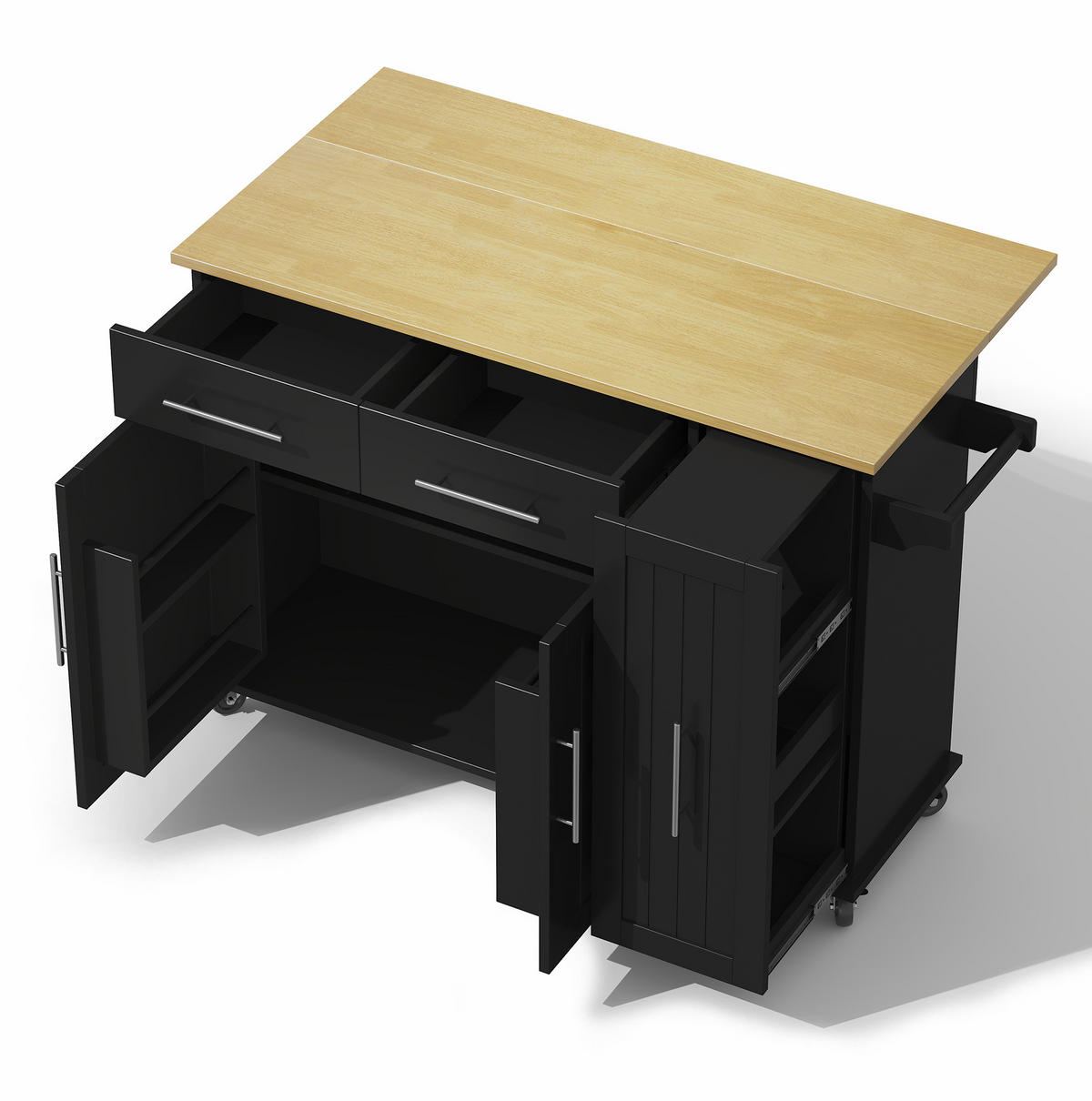 KÜCHENINSEL 120/90/40 cm Schwarz/Natur aus MDF mit Klappblatt - Schwarz, Holzwerkstoff (40/90/120cm) - OKMYHOME