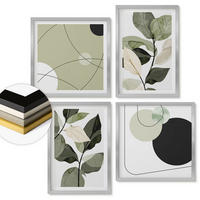 WANDBILDER 4er Set - 50x50 cm & 40x60 cm Silberner Rahmen - Abstrakte Darstellung gemalter Blätter - Silberfarben, Kunststoff (50/50cm) - ArtPrintCave
