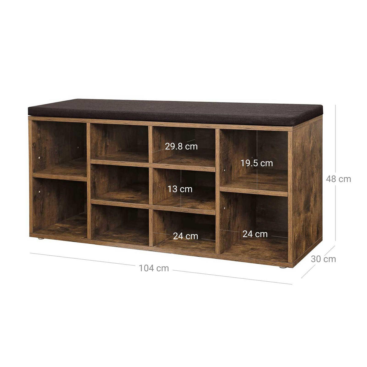 SCHUHBANK MIT POLSTERUNG - Dunkelbraun, Holzwerkstoff (30/48/104cm) - Hansiro