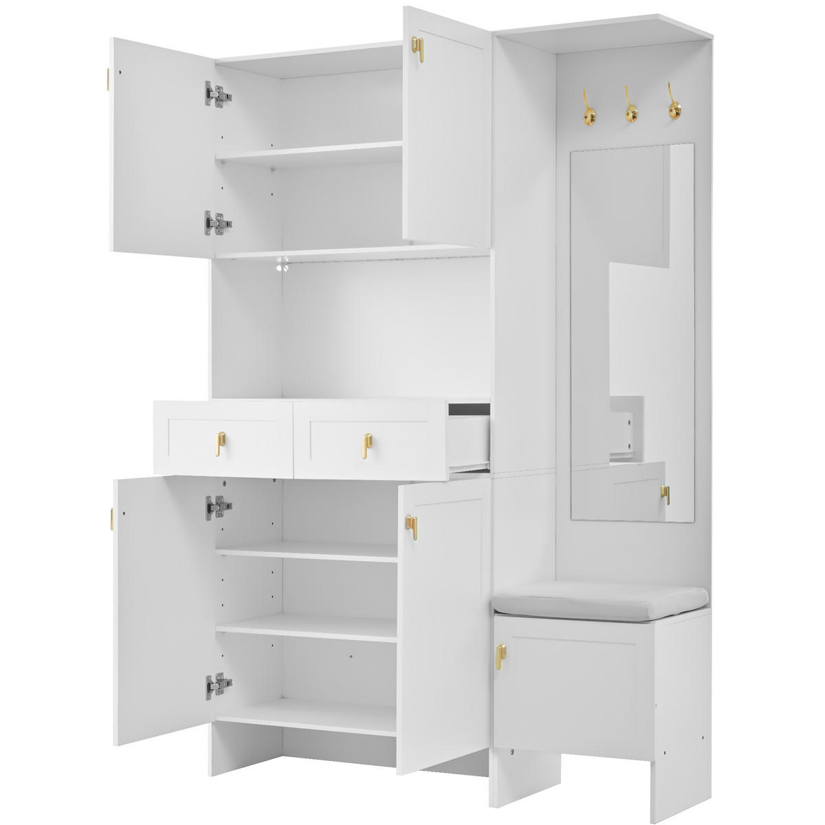 SCHUHSCHRANK aus Spanplatte 120x33.5x180cm in Weiß mit LED-Beleuchtung - Weiß, Holzwerkstoff (120/180/33.5cm) - Modfu