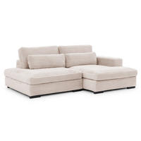 ECKSOFA Wolke mit tiefer Sitzfläche, Schlaffunktion und praktischem Bettkasten aus weichem Hellbeige Cordstoff - Beige/Schwarz, Holz/Kunststoff (225/162cm) - S-Style