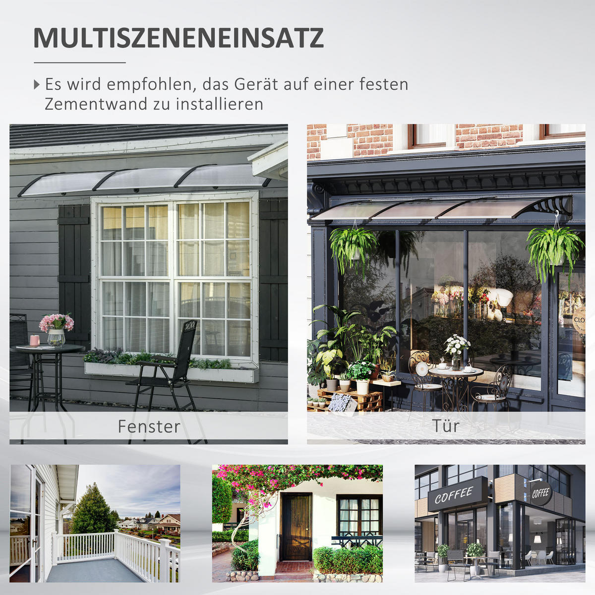 PULTVORDACH, Vordach, Alu, Schwarz - Schwarz, Kunststoff (96/27/303cm) - Outsunny