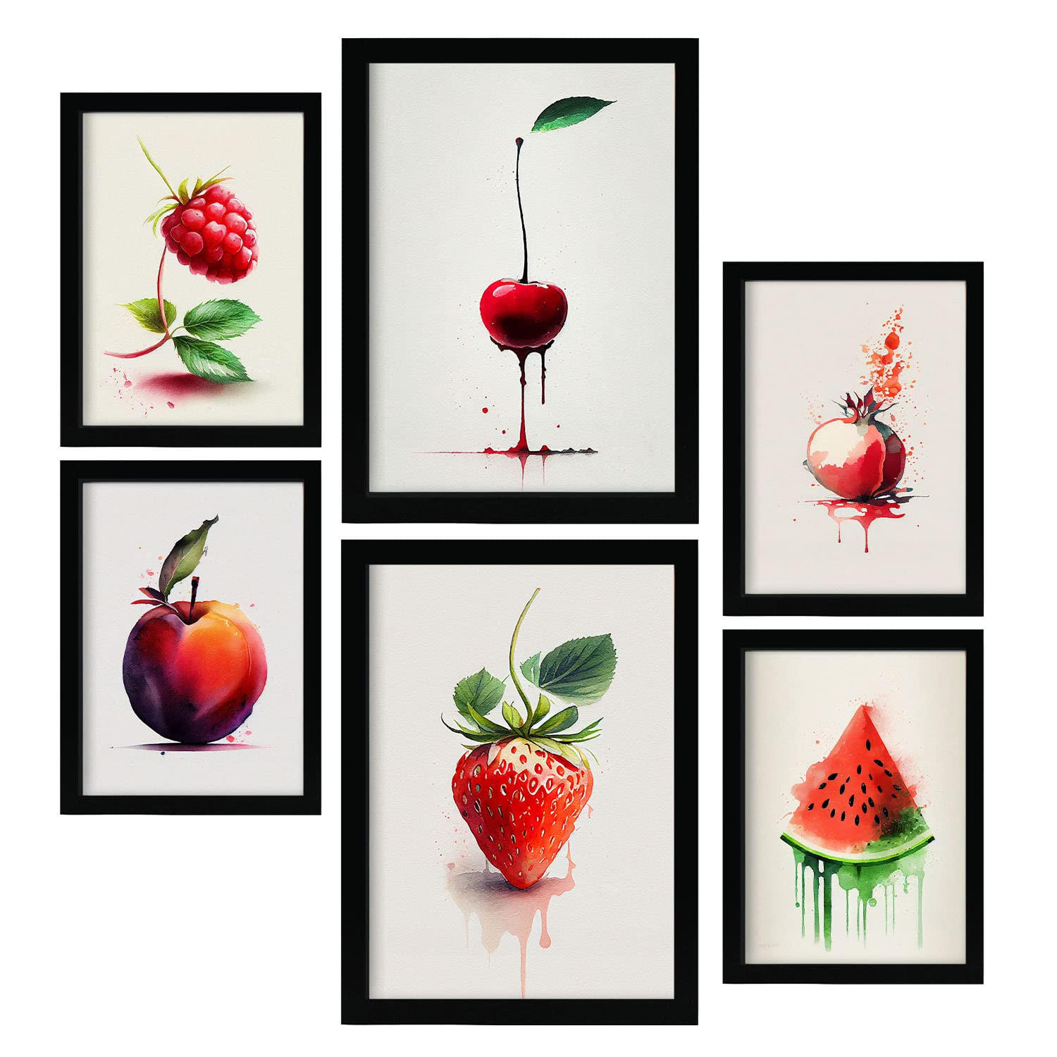 POSTER Set Mit 6 Rote Früchte Plakate Von Obst, Gemüse Im Aquarell Kunst Stil A3 & A4 Rahmenlos - Klar, Papier (29/3cm) - Nacnic