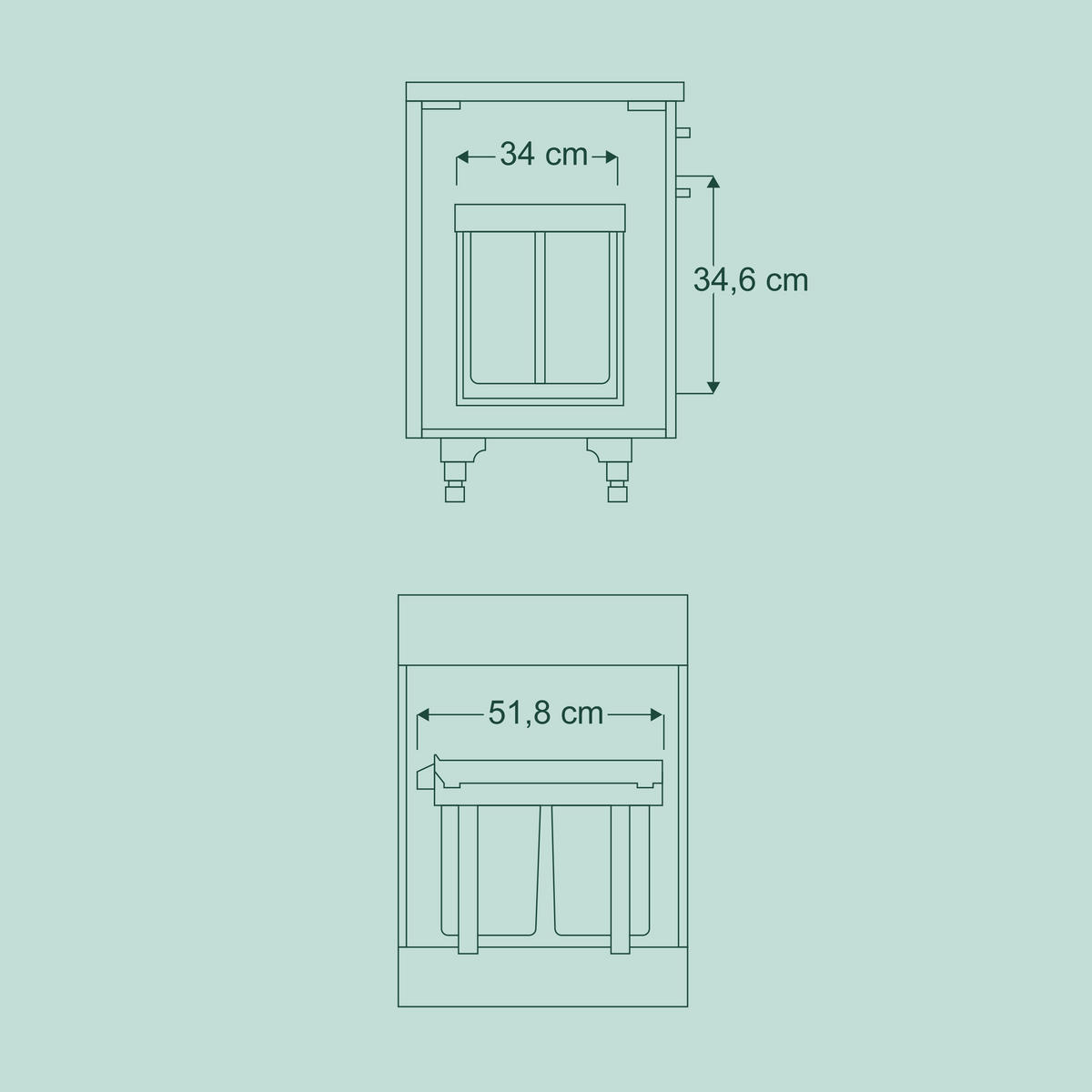EINBAUMÜLLEIMER 4x8L - Grau, Kunststoff/Metall (34/34.6/51.8cm) - Relaxdays